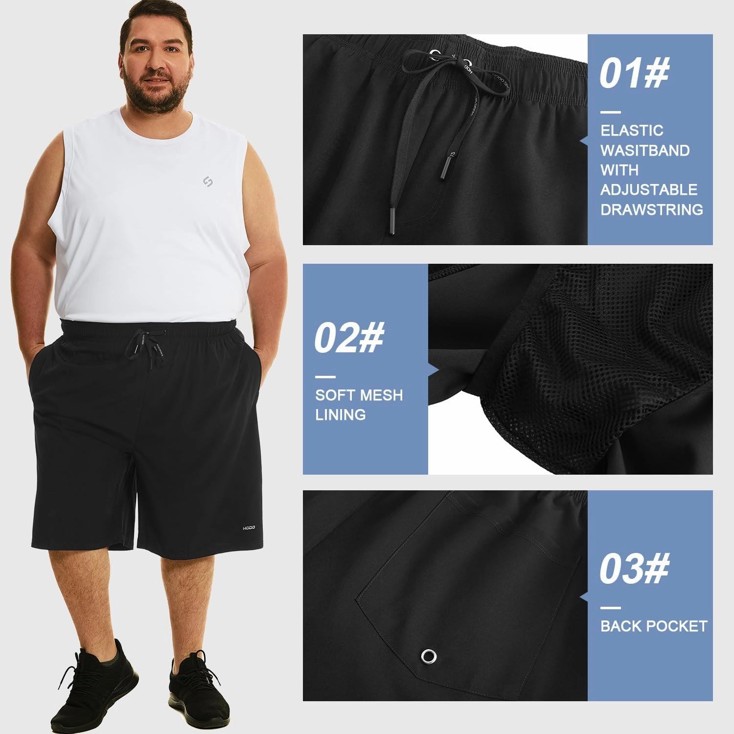 HOdo Mens Big and Tall Swim Trunks 11 inch with Mesh Liner 2X-7X