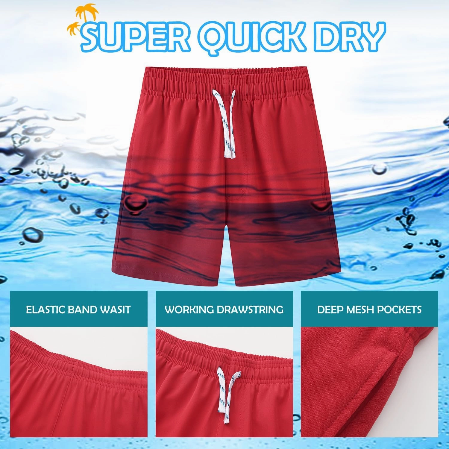 HODOSPORTS Boys Swim Trunks Swimwear Bathing Suits Swim Shorts with Pockets