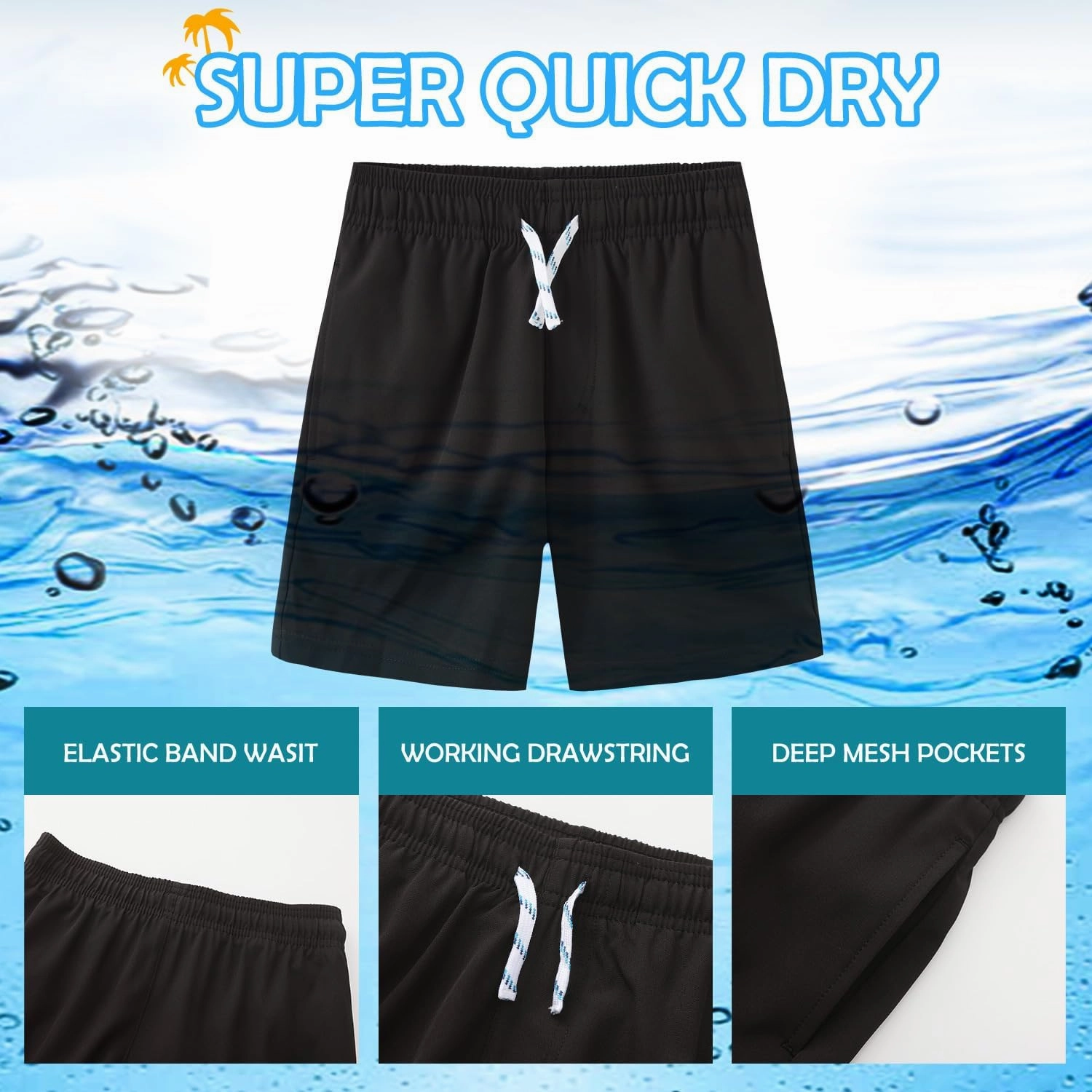 HODOSPORTS Boys Swim Trunks Swimwear Bathing Suits Swim Shorts with Pockets