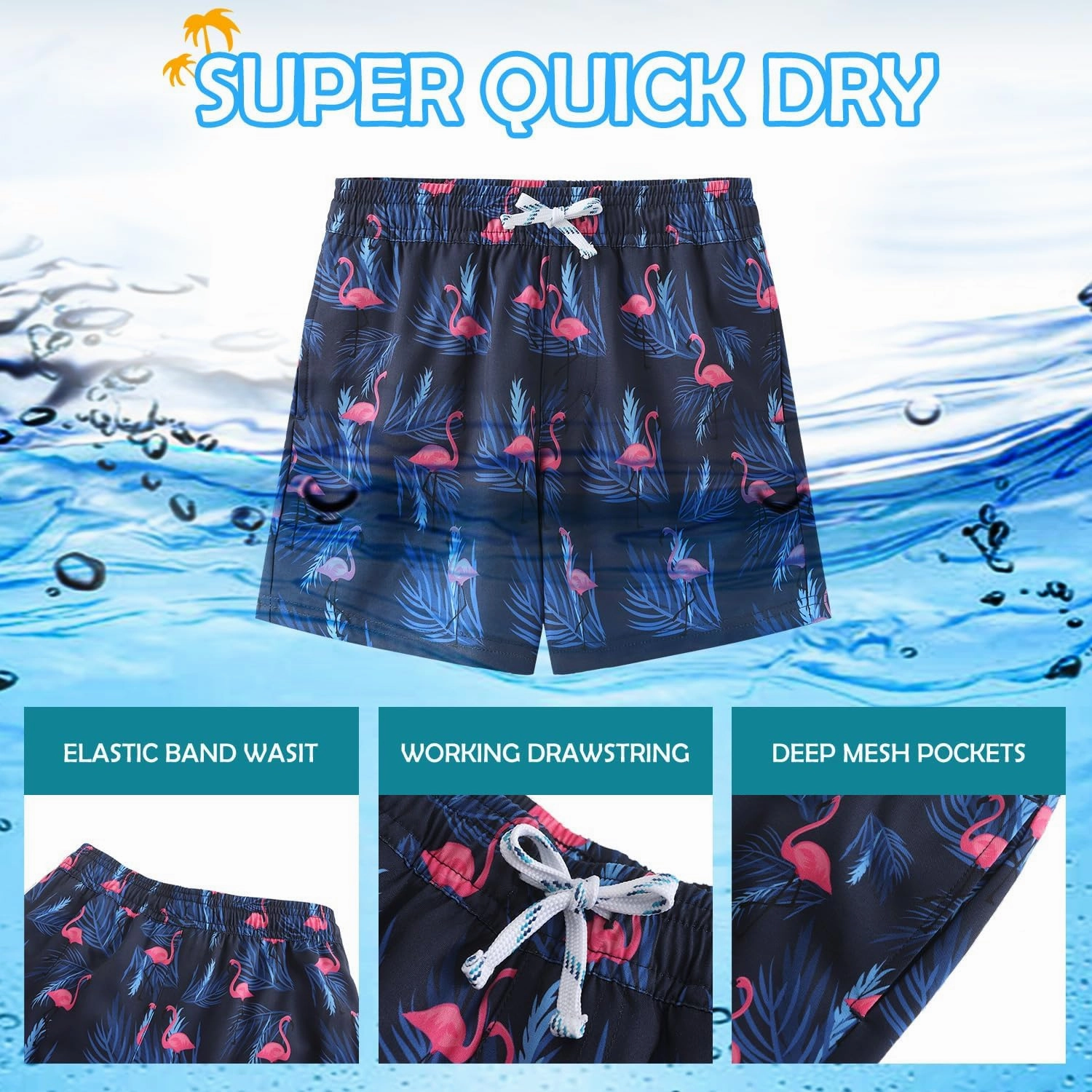 HODOSPORTS Boys Swim Trunks Swimwear Bathing Suits Swim Shorts with Pockets