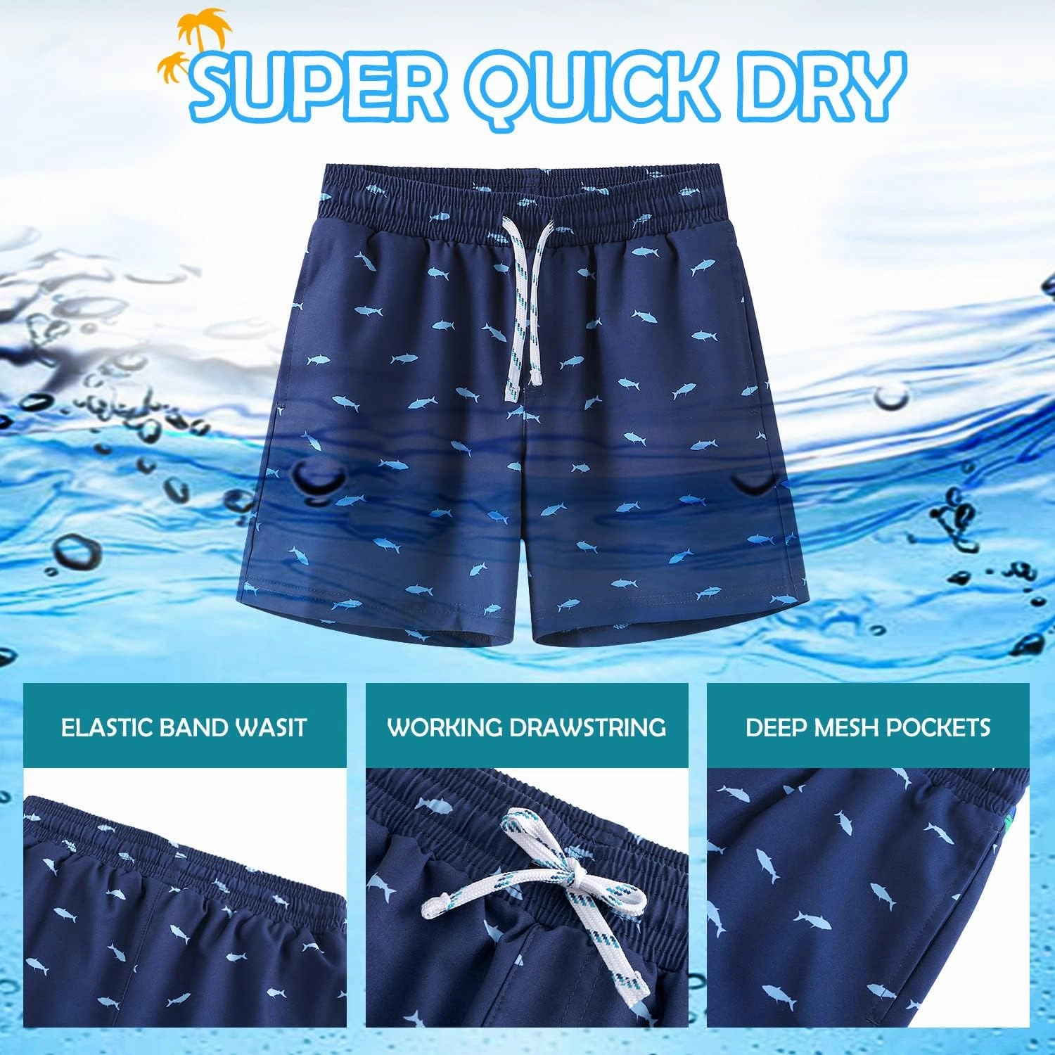 HODOSPORTS Boys Swim Trunks Swimwear Bathing Suits Swim Shorts with Pockets