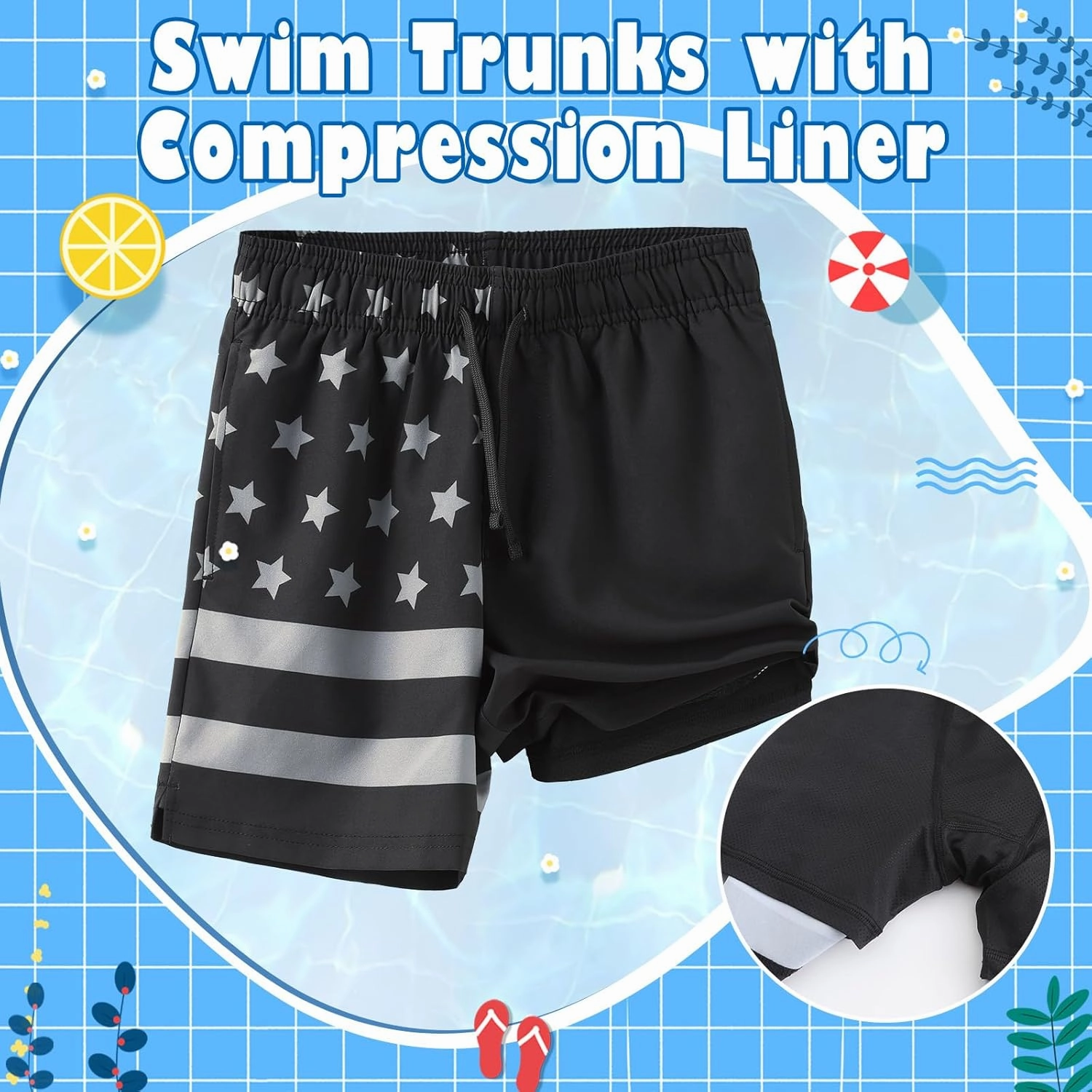 HODOSPORTS Boys Swim Trunks with Compression Liner Swimwear Bathing Suits Swim Shorts with Pockets