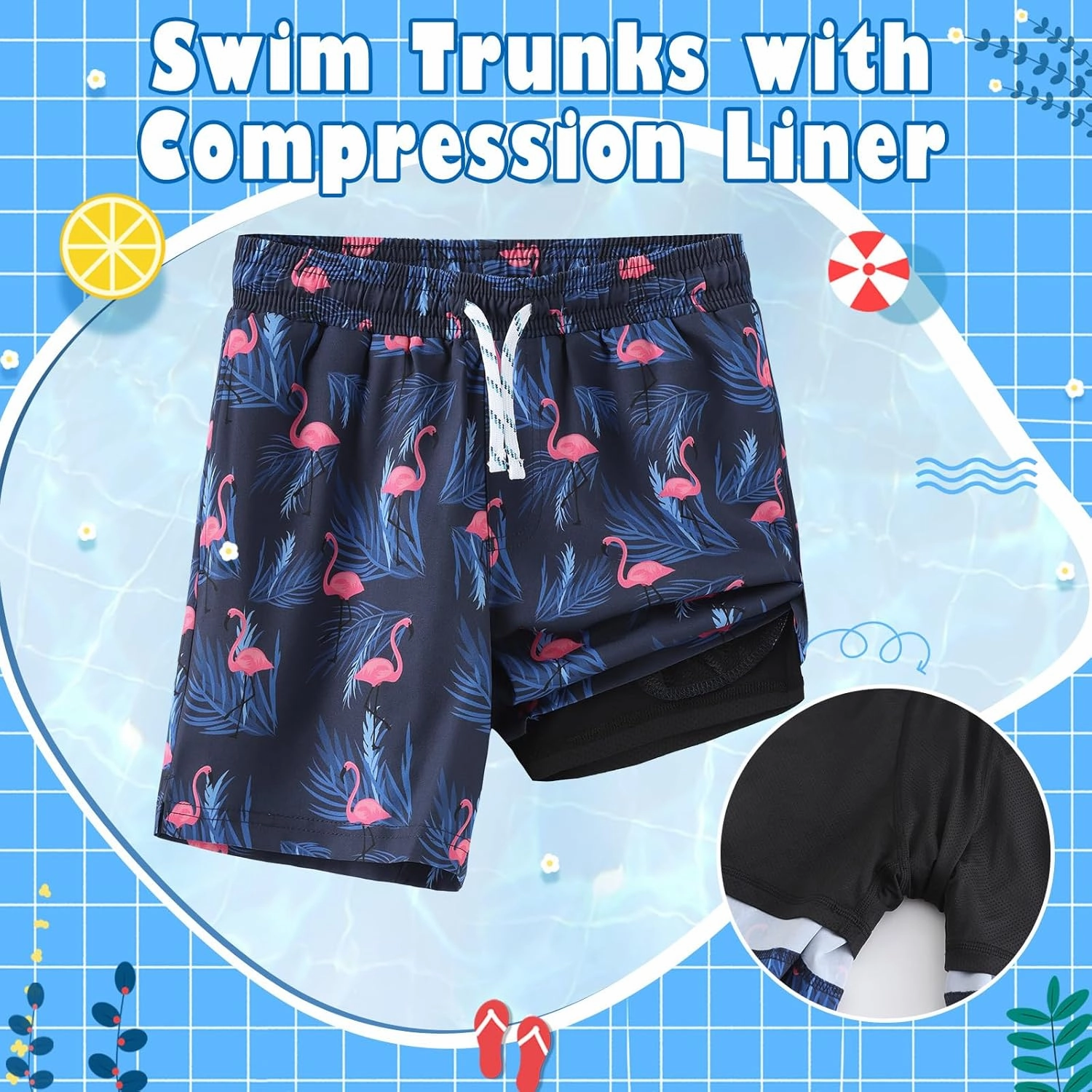 HODOSPORTS Boys Swim Trunks with Compression Liner Swimwear Bathing Suits Swim Shorts with Pockets