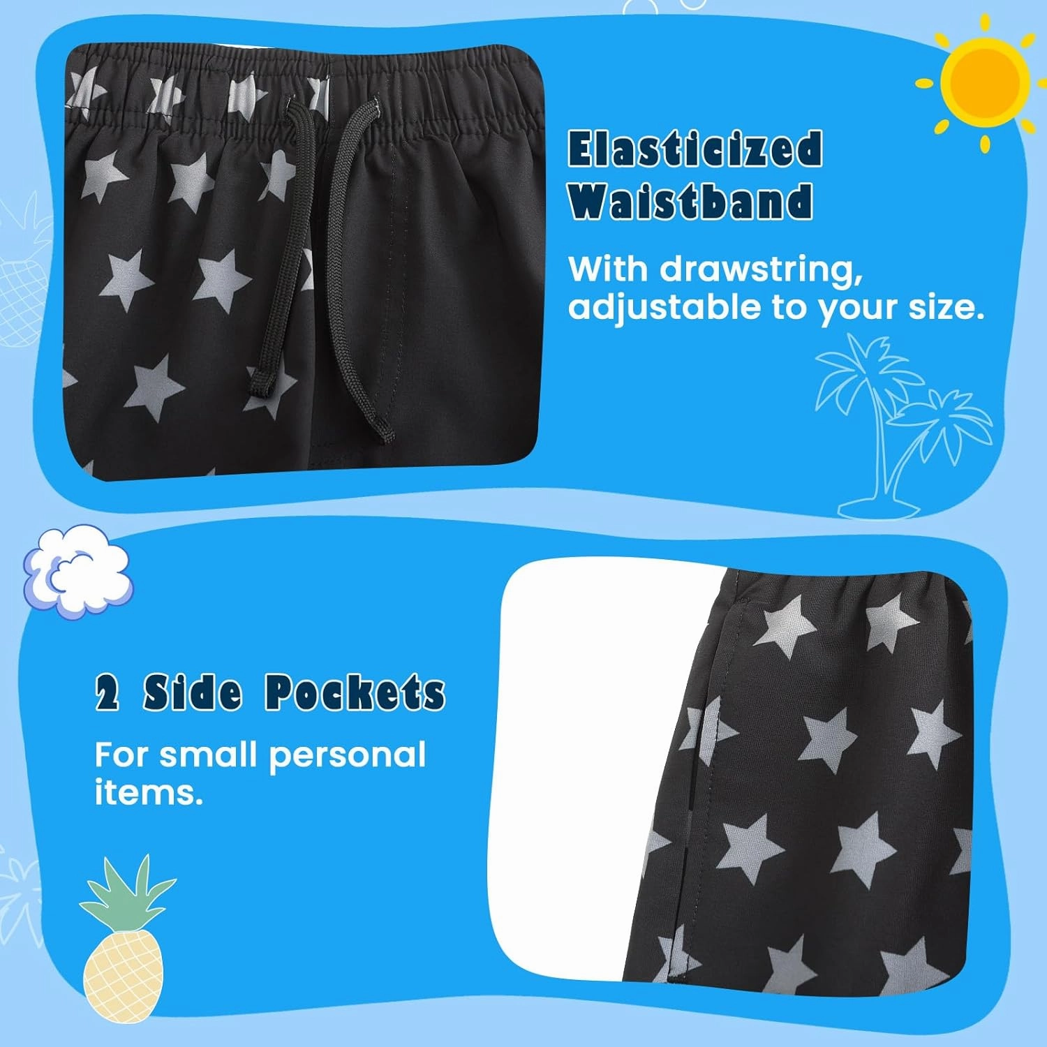 HODOSPORTS Boys Swim Trunks with Compression Liner Swimwear Bathing Suits Swim Shorts with Pockets