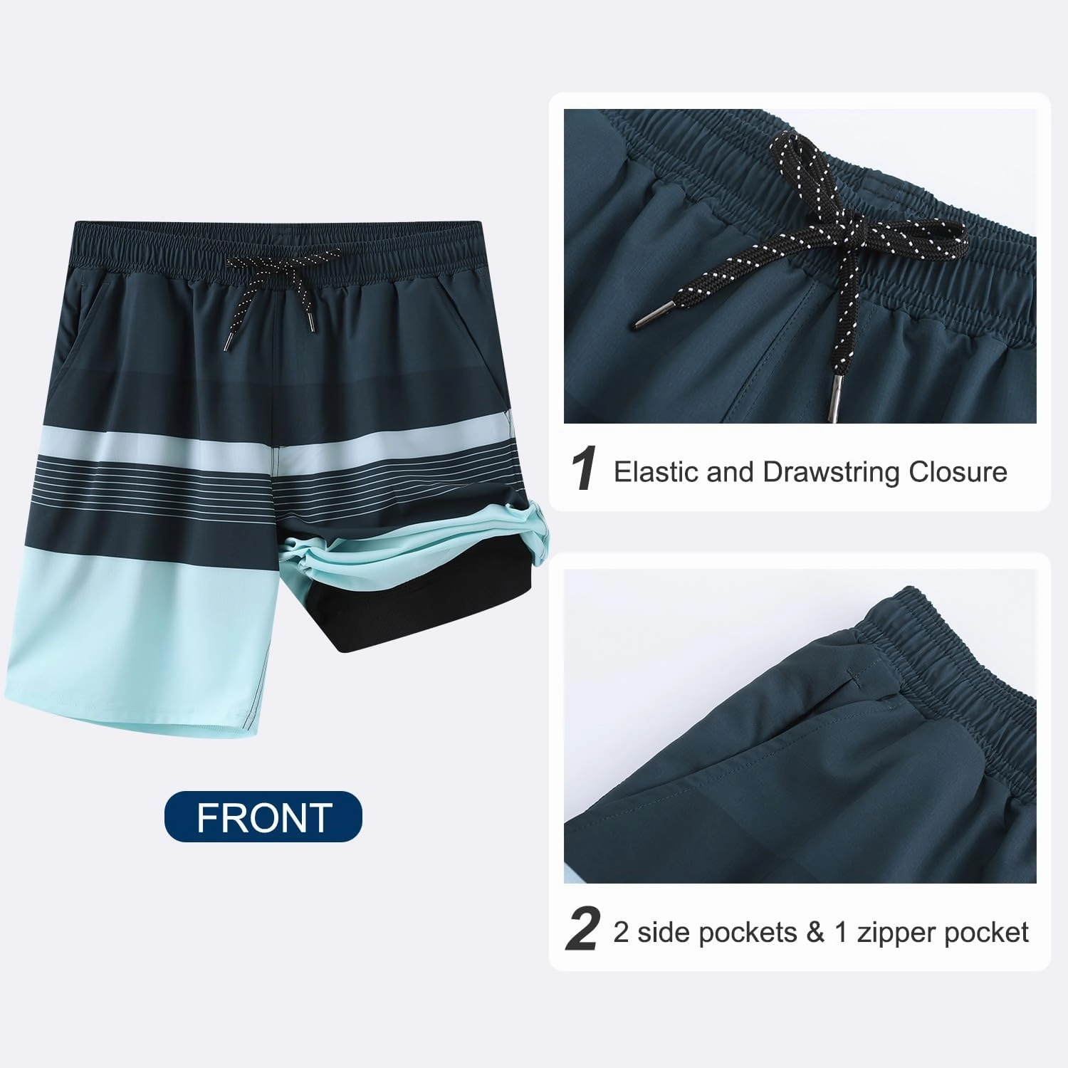 HODOSPORTS Mens Swim Trunks with Compression Liner 9 Inch Quick Dry Swim Shorts with Pockets Swim Suit