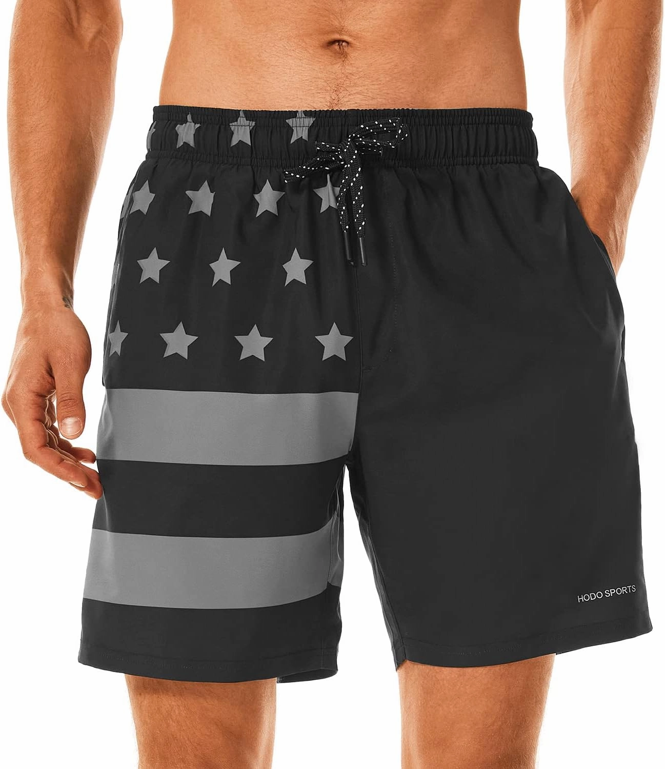 HODOSPORTS Mens Swimsuit Trunks 7" Quick-Dry Swim Shorts with Compression Liner and Zipper Pockets