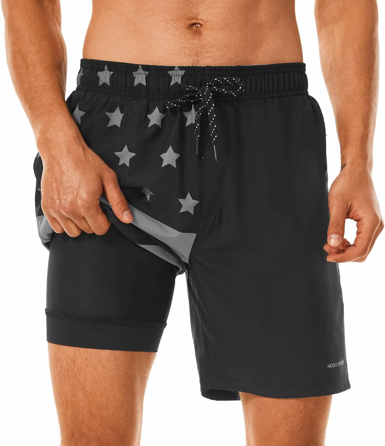 HODOSPORTS Mens Swimsuit Trunks 7" Quick-Dry Swim Shorts with Compression Liner and Zipper Pockets