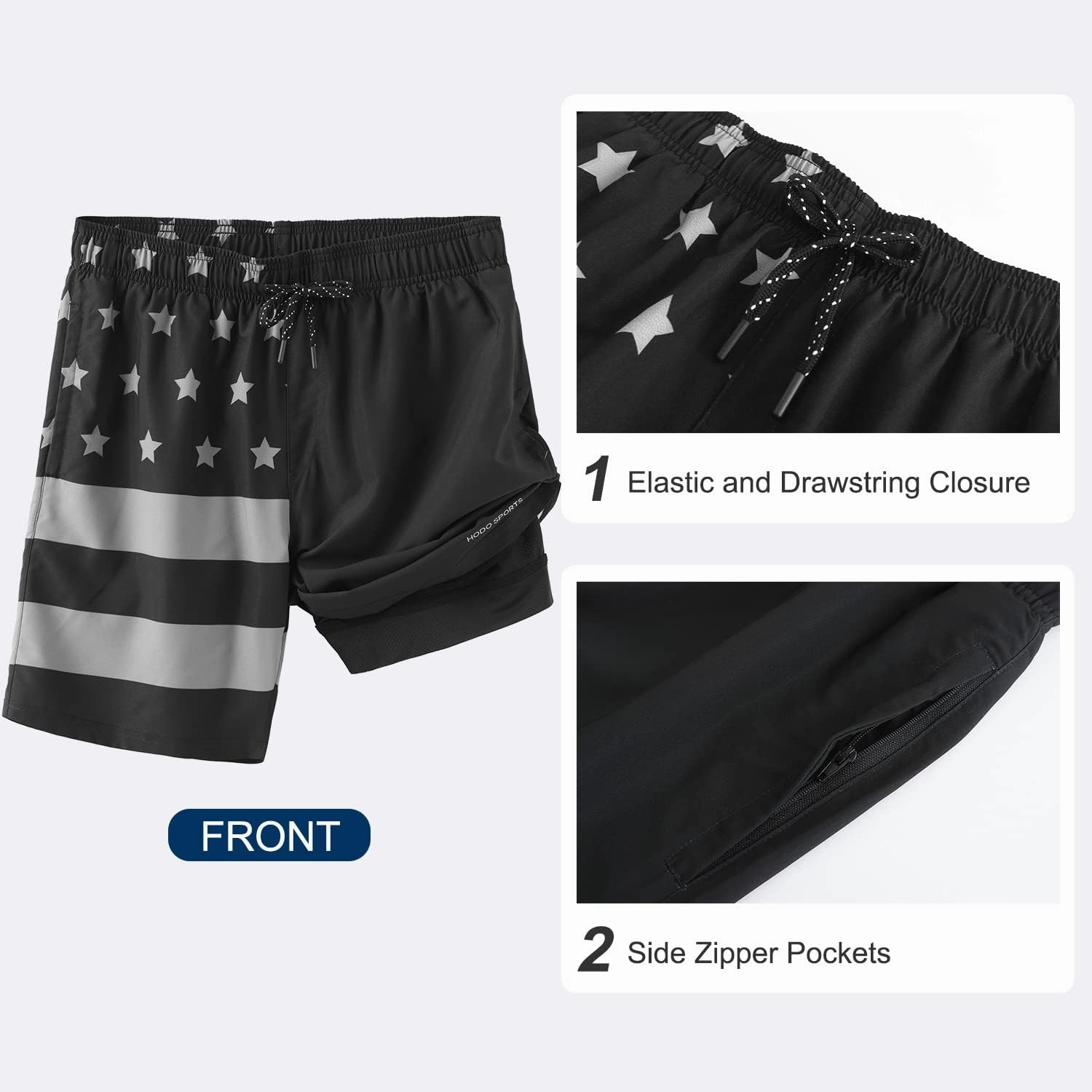 HODOSPORTS Mens Swimsuit Trunks 7" Quick-Dry Swim Shorts with Compression Liner and Zipper Pockets