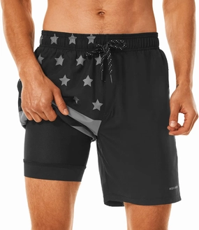 HODOSPORTS Mens Swimsuit Trunks 7" Quick-Dry Swim Shorts with Compression Liner and Zipper Pockets