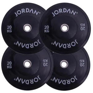Hot Pick Jordan Fitness Black Bumper Plates 20kg | Bundle of 4 Daily Deal, Fixed Barbell Set, Weight Plate,Bars,Collars, Pump Sets