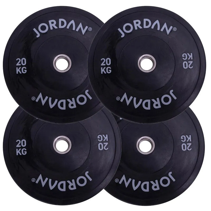 Hot Pick Jordan Fitness Black Bumper Plates 20kg | Bundle of 4 Daily Deal, Fixed Barbell Set, Weight Plate,Bars,Collars, Pump Sets