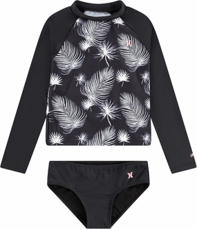 Hurley Girls Long Sleeve Rash Guard 2-Piece Swimsuit