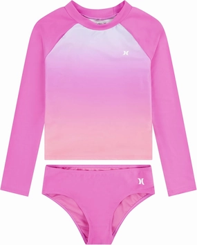 Hurley Girls Long Sleeve Rash Guard 2-Piece Swimsuit
