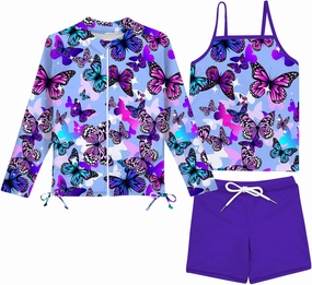 Idgreatim 5-12 Years Girls Swimsuits Long Sleeve Rash Guard Bathing Suit 3 Piece Tankini Sets
