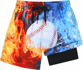 Idgreatim 5-16T Boys Swim Trunks with Compression Liner Summer Beach Quick Dry Swimsuit Bathing Suit
