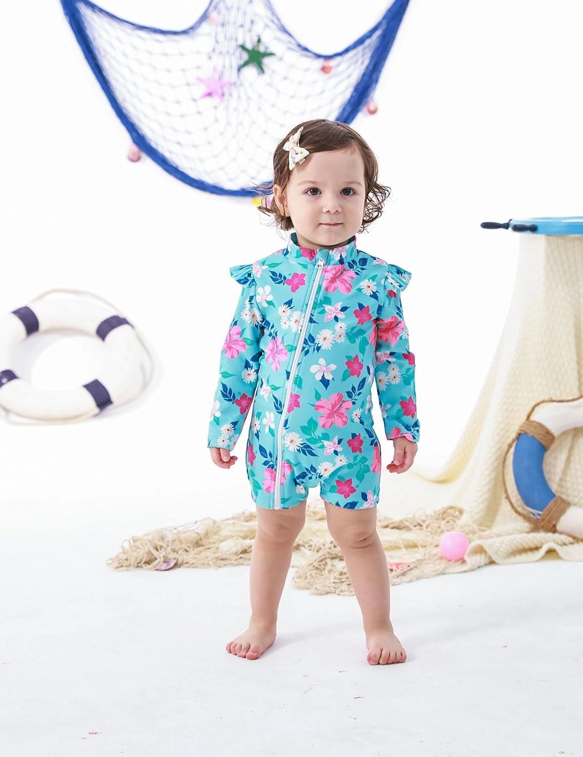 Idgreatim Baby Girls Swimsuit Toddler Kids Rash Guard Bathing Suit Infant One Piece Long Sleeve Zipper Swimwear 3-24 Months