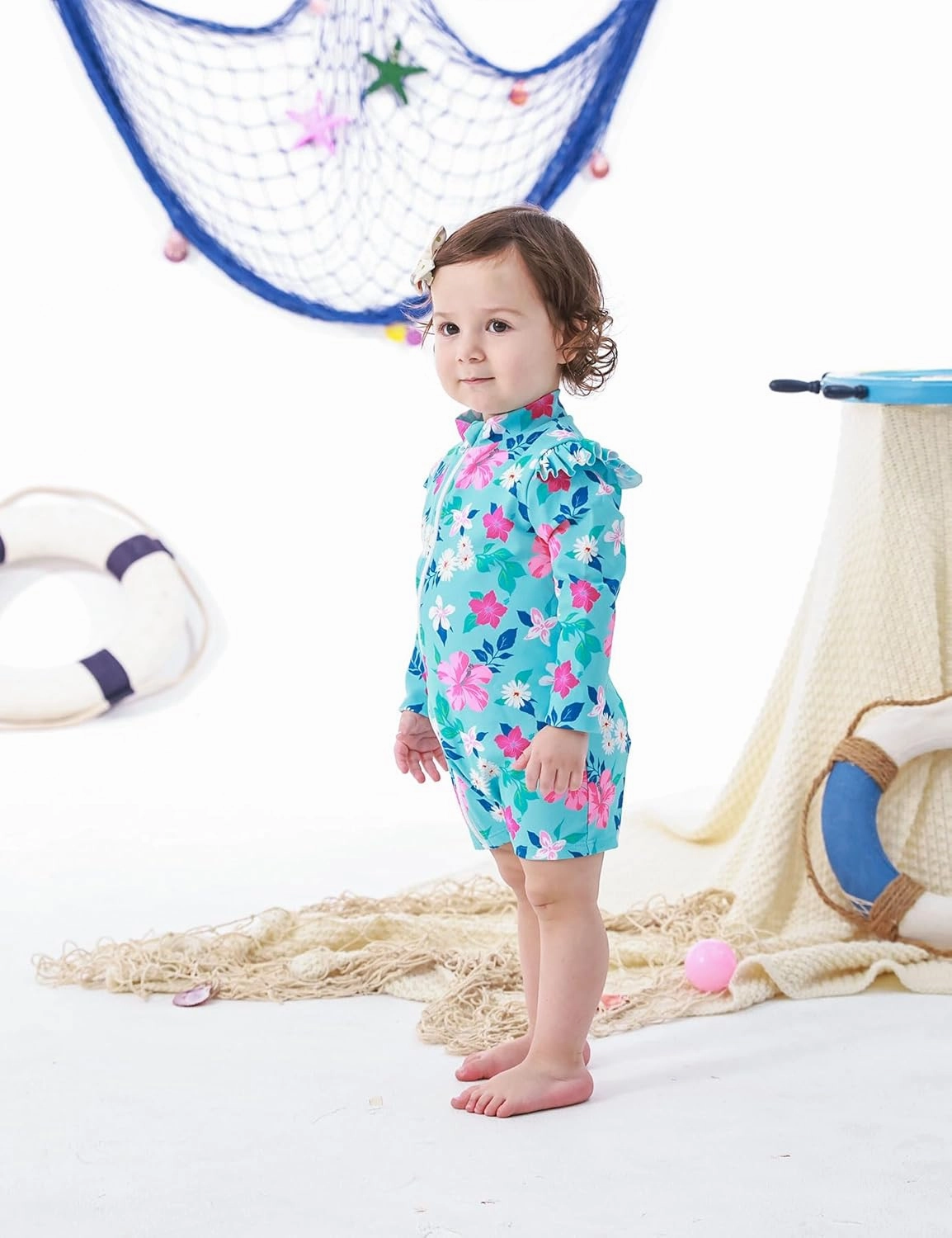 Idgreatim Baby Girls Swimsuit Toddler Kids Rash Guard Bathing Suit Infant One Piece Long Sleeve Zipper Swimwear 3-24 Months