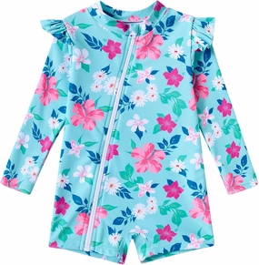 Idgreatim Baby Girls Swimsuit Toddler Kids Rash Guard Bathing Suit Infant One Piece Long Sleeve Zipper Swimwear 3-24 Months