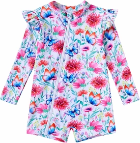 Idgreatim Baby Girls Swimsuit Toddler Kids Rash Guard Bathing Suit Infant One Piece Long Sleeve Zipper Swimwear 3-24 Months
