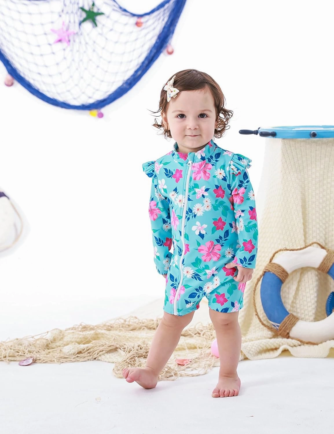 Idgreatim Baby Girls Swimsuit Toddler Kids Rash Guard Bathing Suit Infant One Piece Long Sleeve Zipper Swimwear 3-24 Months