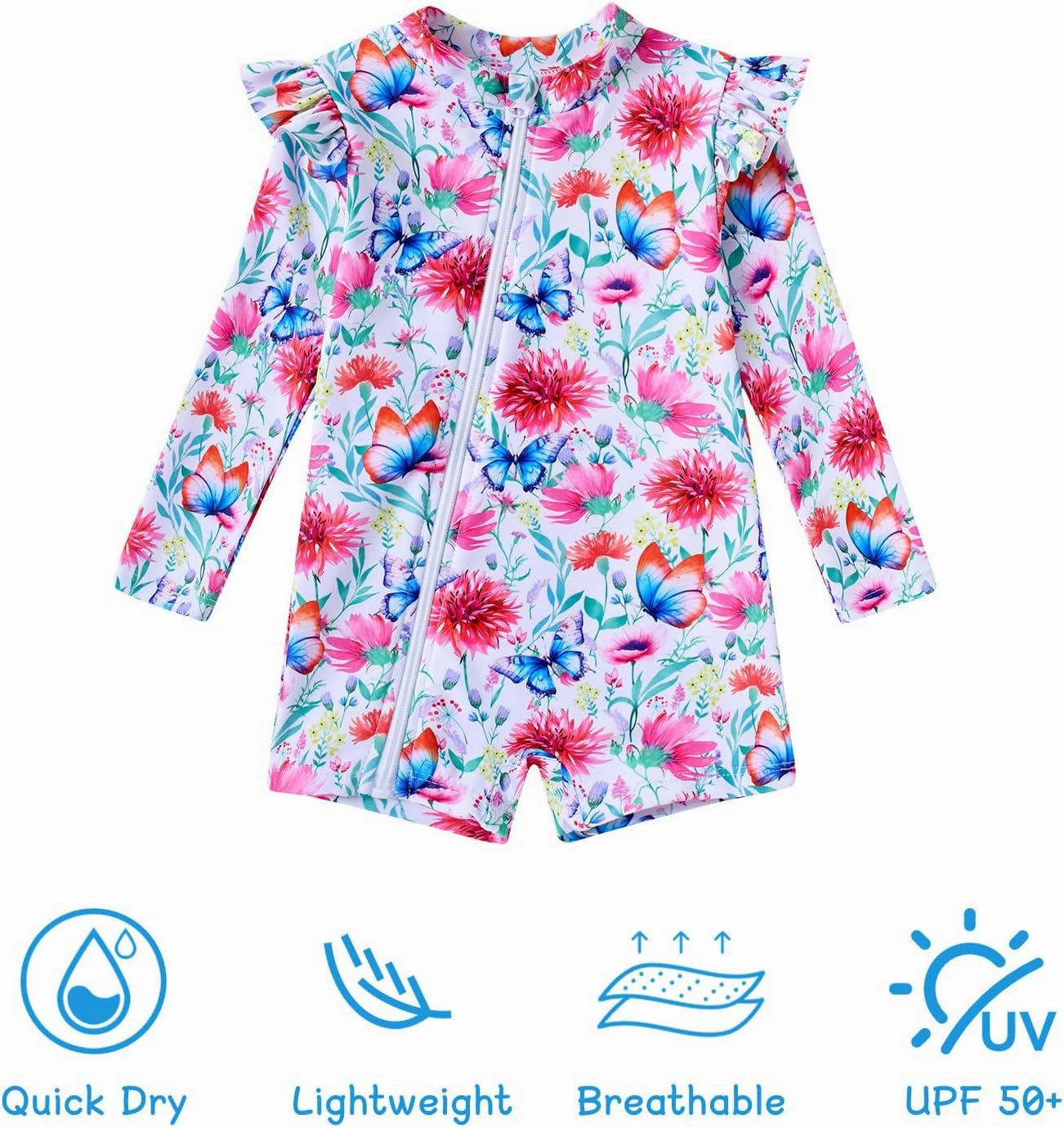 Idgreatim Baby Girls Swimsuit Toddler Kids Rash Guard Bathing Suit Infant One Piece Long Sleeve Zipper Swimwear 3-24 Months