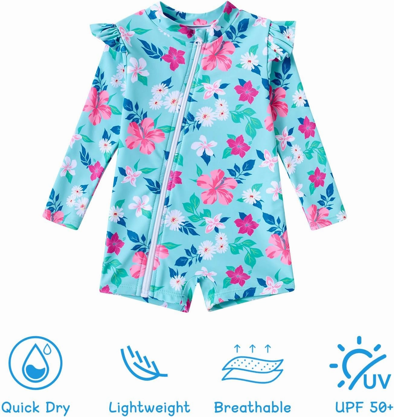 Idgreatim Baby Girls Swimsuit Toddler Kids Rash Guard Bathing Suit Infant One Piece Long Sleeve Zipper Swimwear 3-24 Months