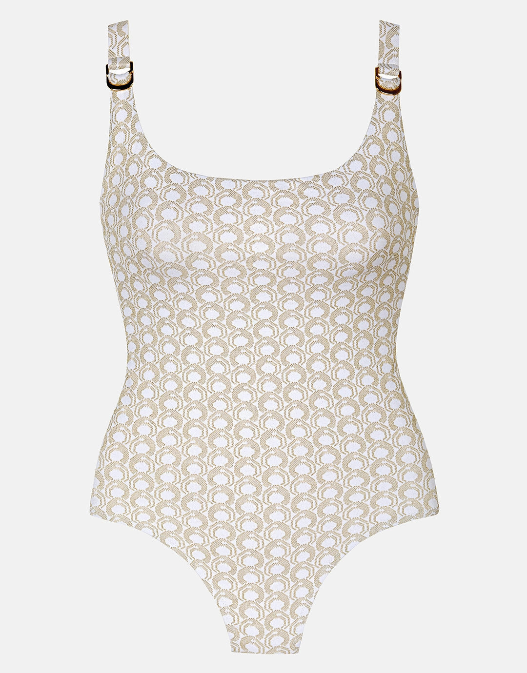 Indira Round Neck Swimsuit - White and Gold