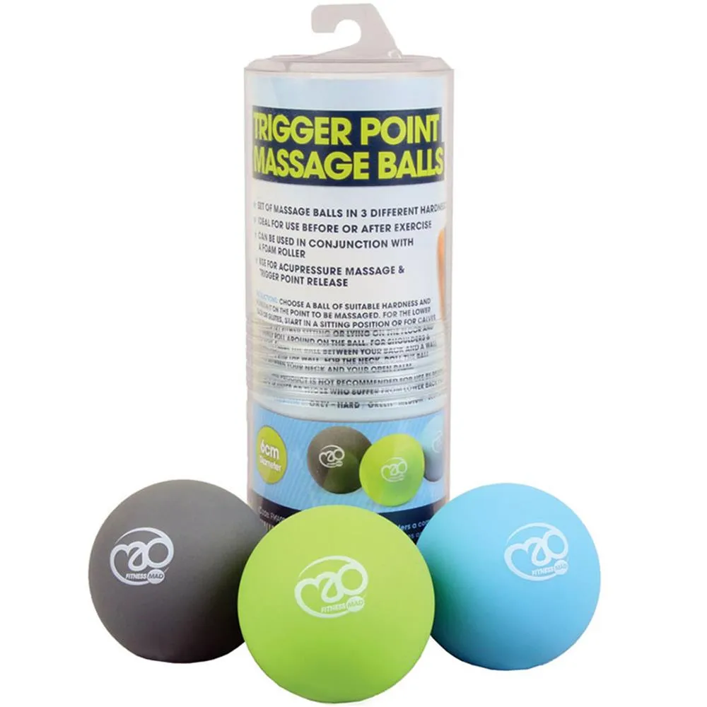 Fitness Mad Trigger Point Massage Ball Set, Ab roller wheel, Overhead pulley storage