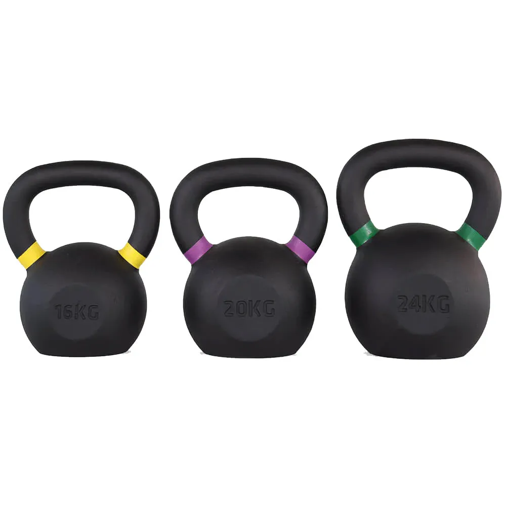 Hit Fitness Advanced Cast Iron Kettlebell Set | 16kg, 20kg and 24kg, Yoga wheel for back, Gym Equipment