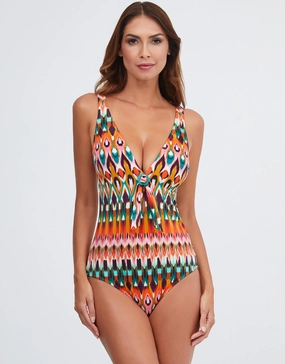 Ipanema Tie Front Swimsuit - Pink Multi