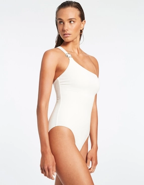 Isla Rib One Shoulder Swimsuit - Cream