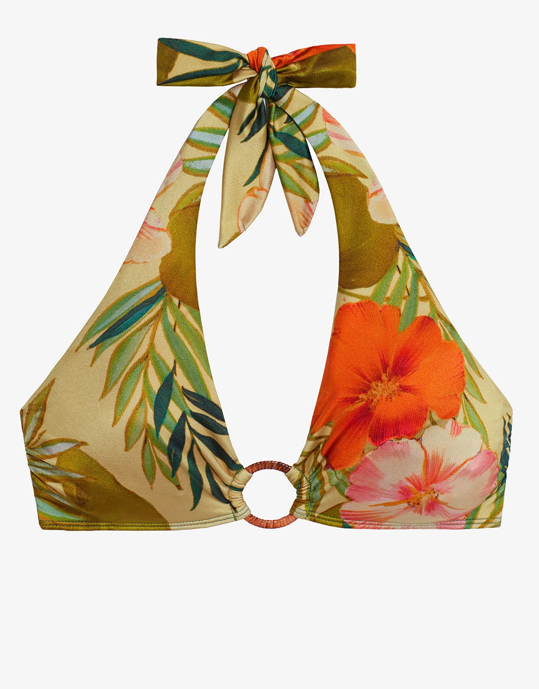 Island Tropical Rattan Ring Halter Bikini Top - Print