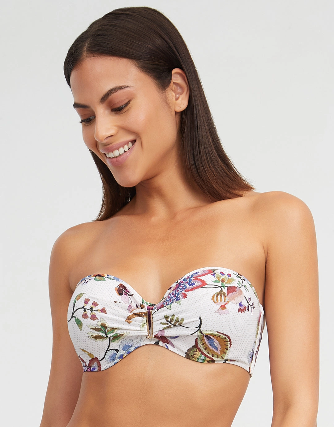 Jasmine Bandeau Bikini Top - White Floral