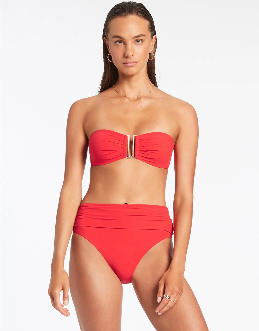 Jetset Fold Down Bikini Pant - Cherry