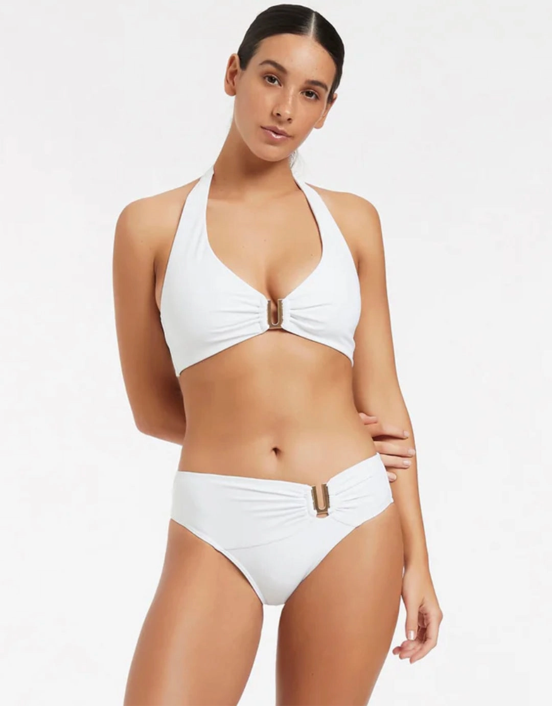 Jetset U Trim Mid Bikini Pant - White