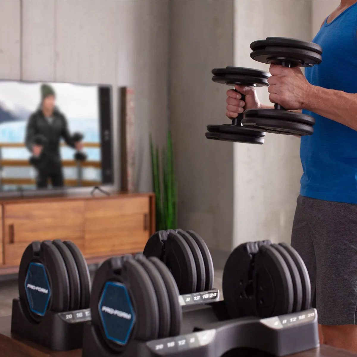 Proform Adjustable Dumbbells | 20kg Pair, Storage, Weight Bar Collars