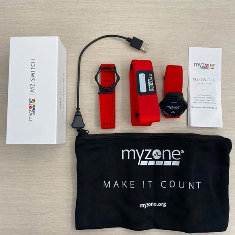 Myzone Switch Heart Rate Monitor, Biodegradable resistance bands, Mini trampoline rebounder