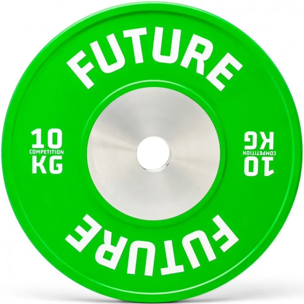 Future Competition Colour Coded Olympic Bumper Plate Set 150kg, Wrist weights, Rear Drive