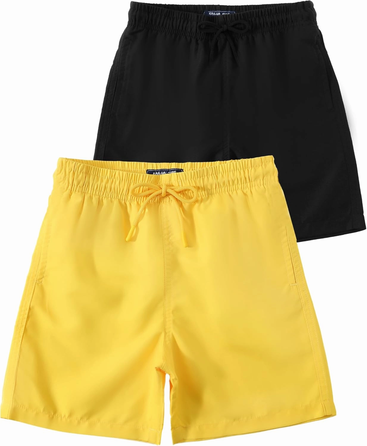 KAILUA SURF 2 Pack Boys Swim Trunks, High-Visibility Safety Colors and American Flag, Quick Dry Kids Shorts, Sizes 2T-16