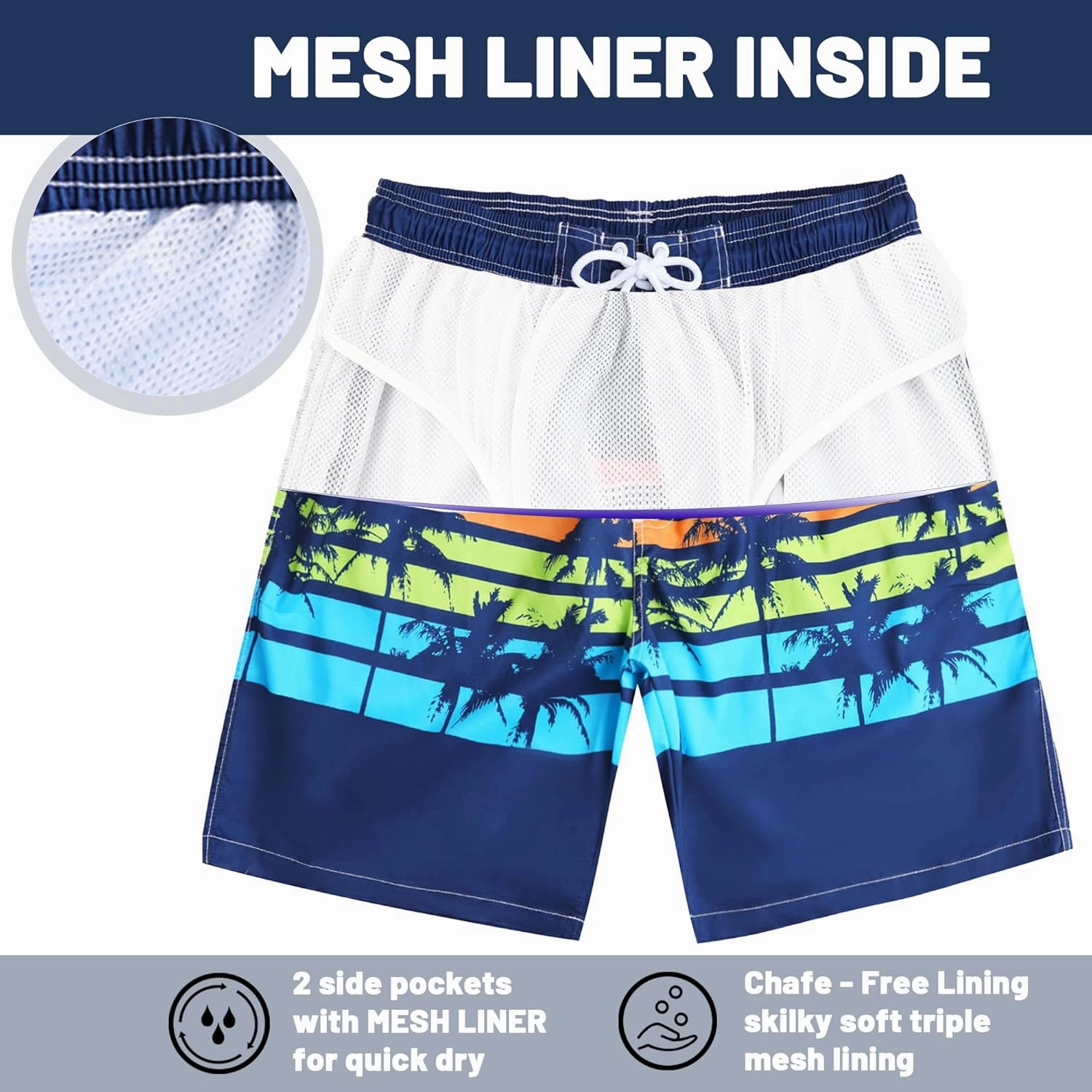 KAILUA SURF Mens Swim Trunks Long, Quick Dry Boardshorts, 9 Inches Inseam Bathing Suits with Mesh Lining