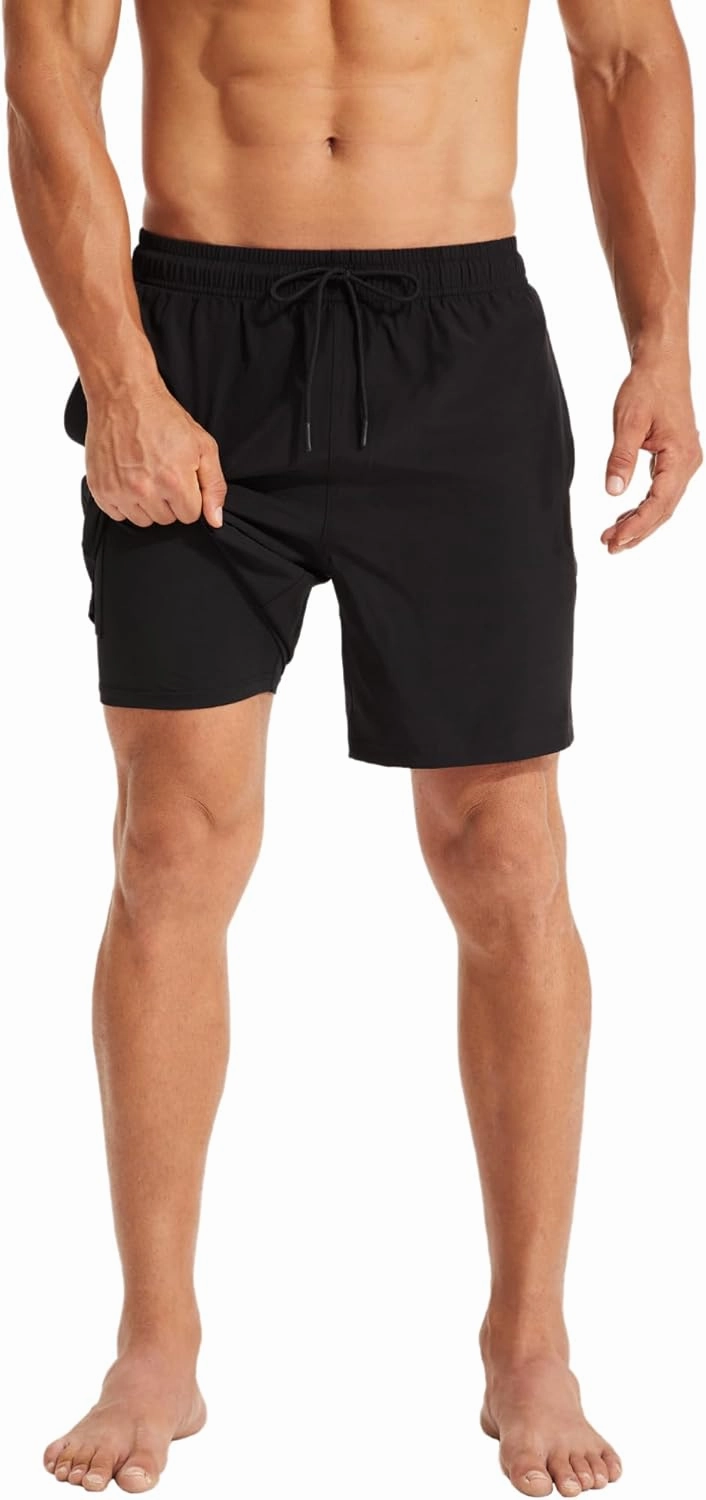 KAIUA SURF Mens Swim Trunks with Compression Liner 7 Inch Inseam Quick Dry Mens Swimming Shorts Bathing Suit