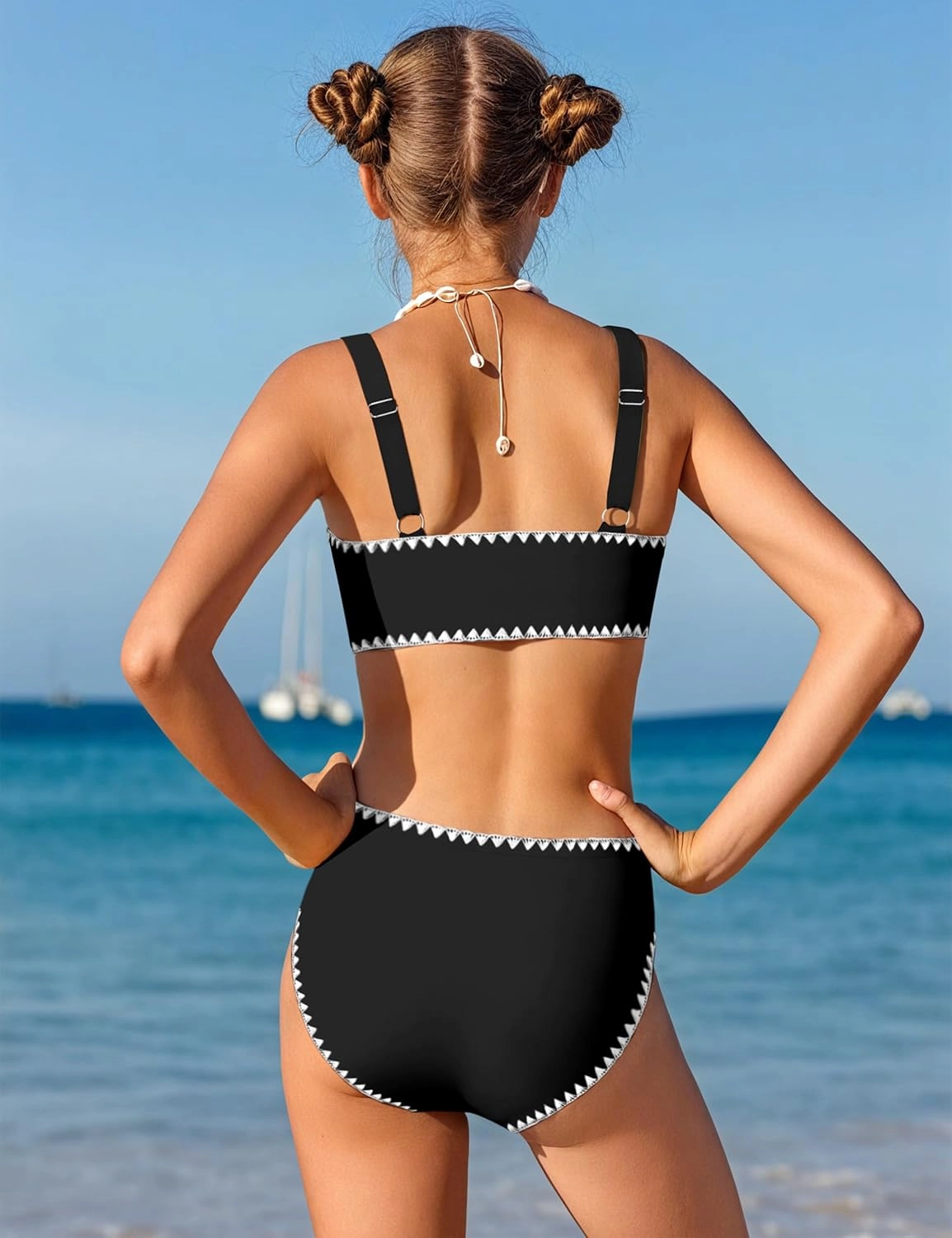 KANGKANG Girls Swimsuit Bikini Set Solid Color V-Neck Two Piece Bathing Suit with Chest Pad Adjustable Straps Swimwear 7-16T