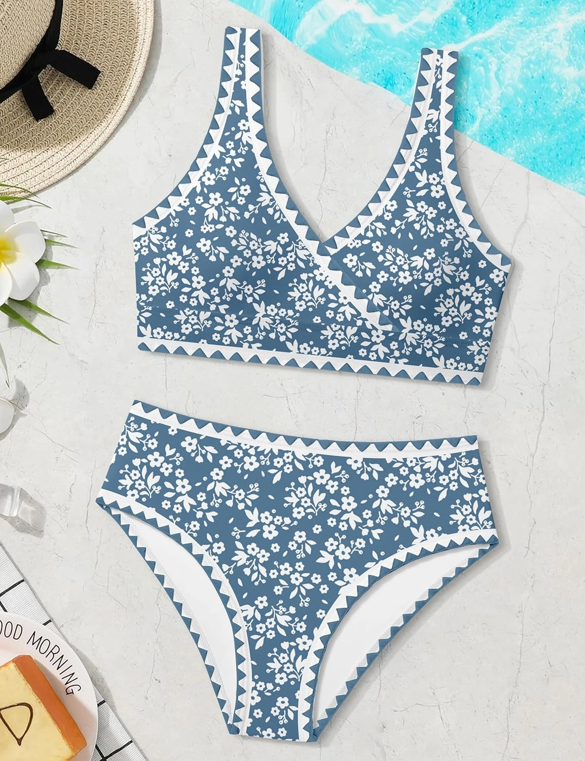 KANGKANG Girls Swimsuit Bikini Set Solid Color V-Neck Two Piece Bathing Suit with Chest Pad Adjustable Straps Swimwear 7-16T