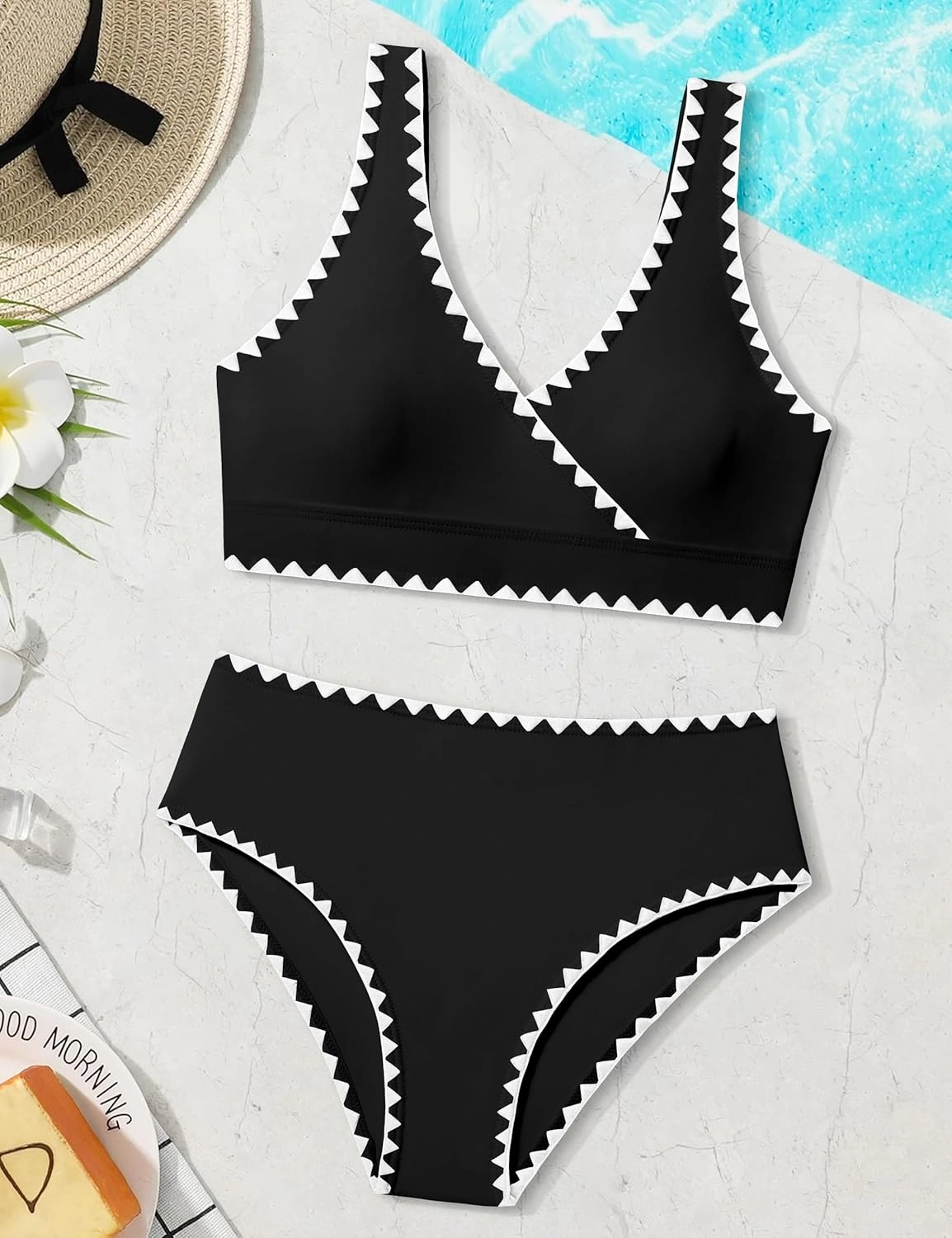KANGKANG Girls Swimsuit Bikini Set Solid Color V-Neck Two Piece Bathing Suit with Chest Pad Adjustable Straps Swimwear 7-16T
