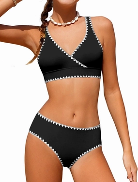 KANGKANG Girls Swimsuit Bikini Set Solid Color V-Neck Two Piece Bathing Suit with Chest Pad Adjustable Straps Swimwear 7-16T