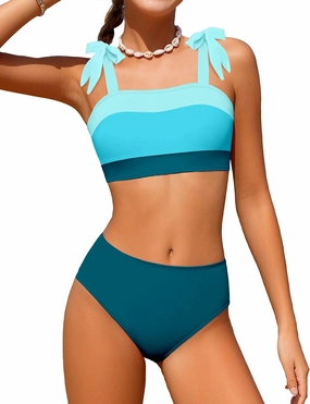 KANGKANG Girls Swimsuit Solid Color Block Adjustable Straps Teen Girl Bikini Set Kids Bathing Suits for Girls Size 7-16