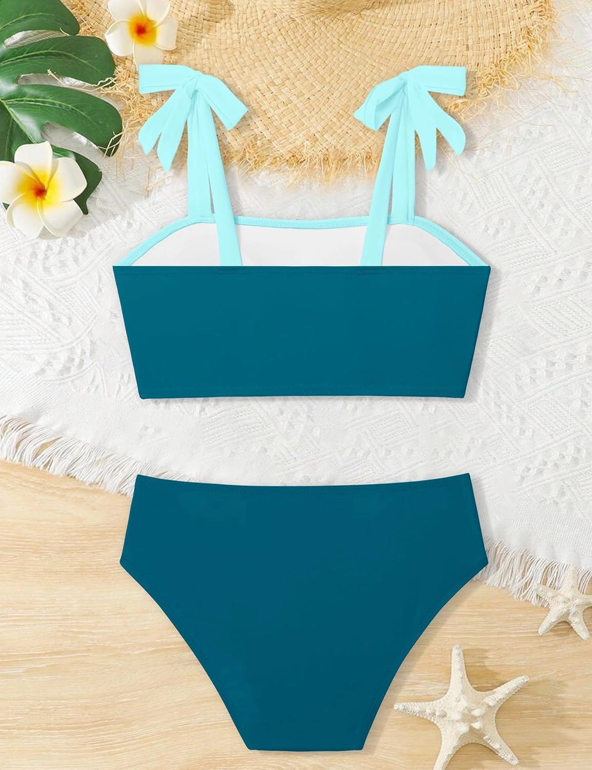 KANGKANG Girls Swimsuit Solid Color Block Adjustable Straps Teen Girl Bikini Set Kids Bathing Suits for Girls Size 7-16