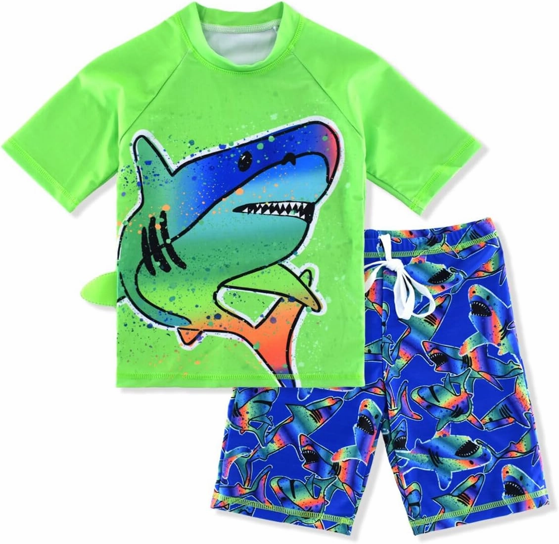 Kids Short Sleeve Sunsuit Swimwear Boys Two Piece Rash-Guard-Sets Dinosaur Pattern