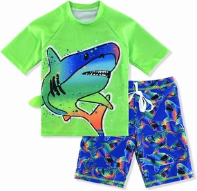 Kids Short Sleeve Sunsuit Swimwear Boys Two Piece Rash-Guard-Sets Dinosaur Pattern