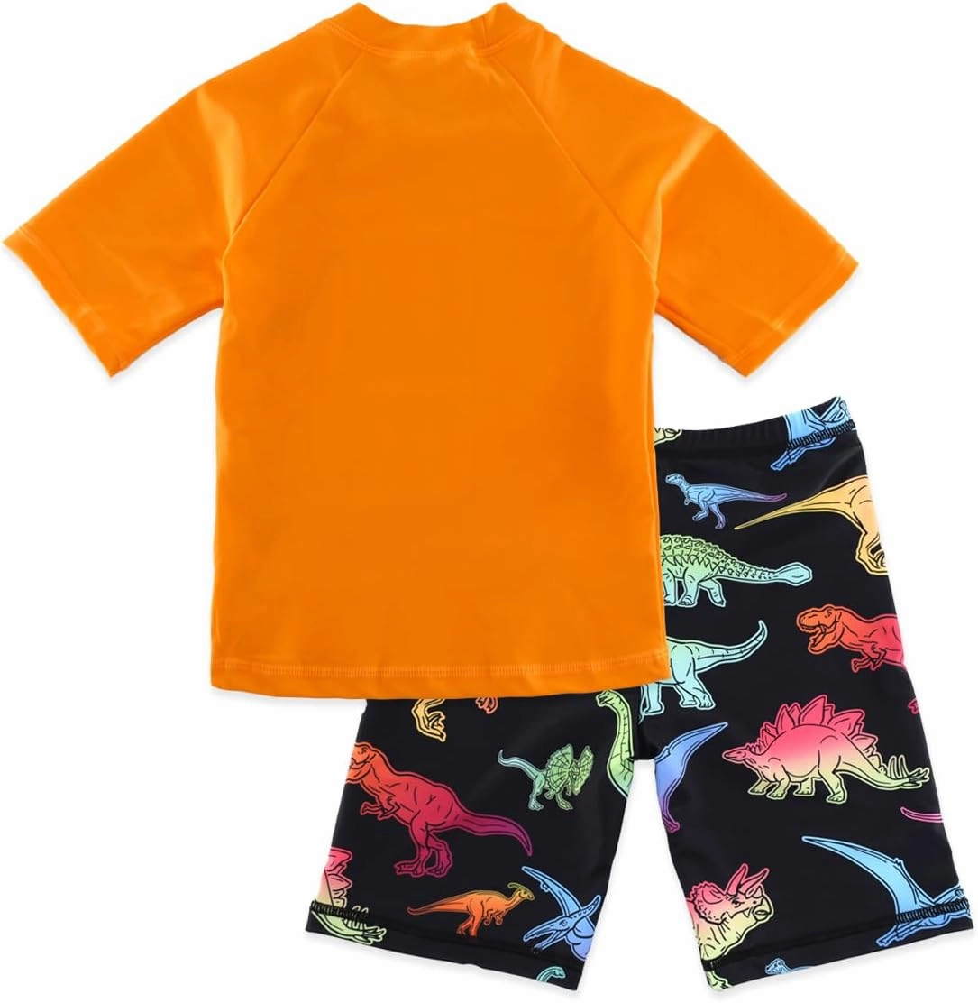 Kids Short Sleeve Sunsuit Swimwear Boys Two Piece Rash-Guard-Sets Dinosaur Pattern
